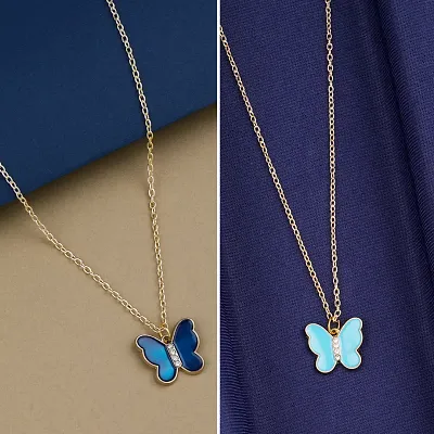 Multi Color Butterfly Gold Plated Necklace Pendant Chain For Women