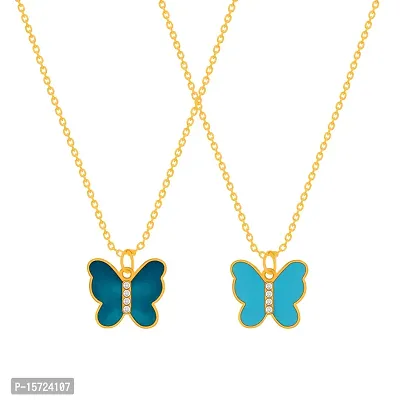 Multi Color Butterfly Gold Plated Necklace Pendant Chain For Women-thumb2