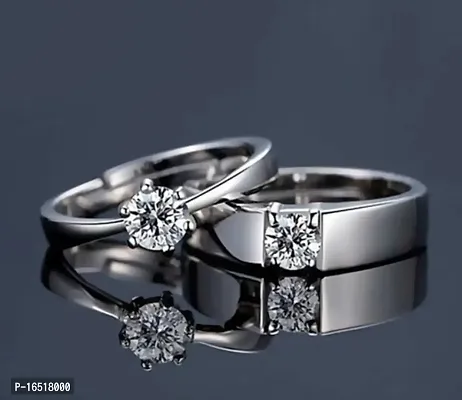 SILVER PLATED SINGLE STONE COUPLE BANDS FOR HIM AND HER-thumb0
