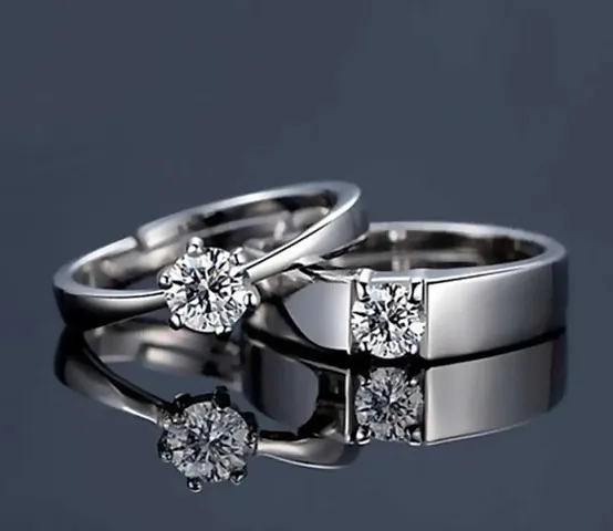 SILVER PLATED SINGLE STONE COUPLE BANDS FOR HIM AND HER