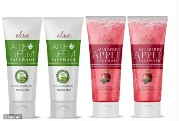 Alna Aloe Neem F/W (Pack Of 2 ) + Mulberry Apple F/W (Pack Of 2) Combo Facewash And Scrubs