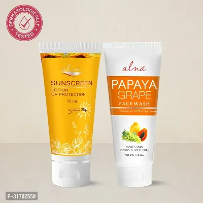 Alna  Sunscreen Lotion Spf 30 + 75ml| and Papaya Grape Face Wash 75ml