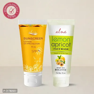 Alna  Sunscreen Lotion Uv Protection Spf 30 - 75ml| and Lemon Apricot Face Wash 75ml