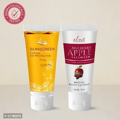 Alna  Sunscreen Lotion Spf 30+ 75ml and Mulberry Apple Face Wash 75ml-thumb0