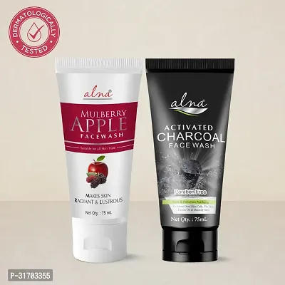 ALNA Mulberry Apple Face Wash | Suitable For all Skin Type | + Charcoal Face Wash |Paraben Free| ||75ml Each||-thumb0