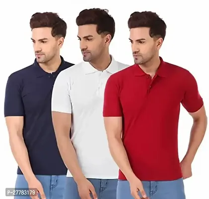 Stylish Multicoloured Cotton Blend Solid Men Polos Pack Of 3-thumb0