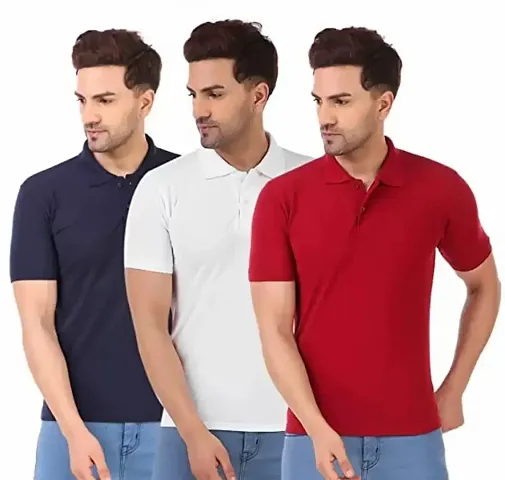 Stylish Blend Solid Men Polos Pack Of 3