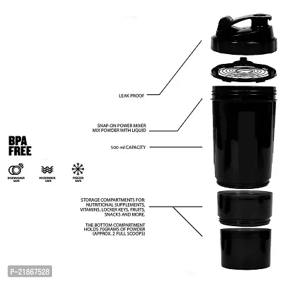 Plastic Gym Shaker / Bottle - 500 ml , Black , Pack of 1 Multicoluor-thumb3