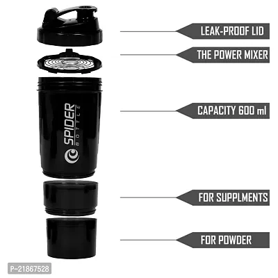 Plastic Gym Shaker / Bottle - 500 ml , Black , Pack of 1 Multicoluor-thumb2