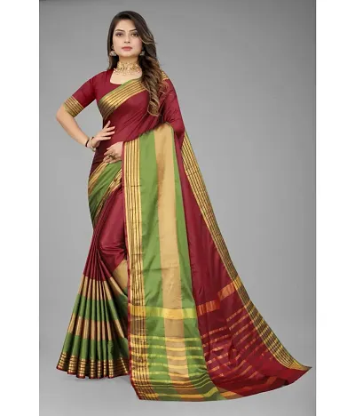 Cotton Silk Daily Wear Woven Design Sarees with Blouse Piece