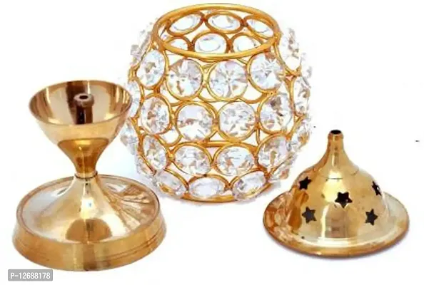 Brass Akhand Diya | Diamond Crystal Deepak/Dia | Akhand Jyot | Magical Lantern Brass Diya | Decorative Brass Crystal Oil Lamp | Tea Light Holder Lantern Brass Table Diya&nbsp;&nbsp;(Height: 5.5 inch)