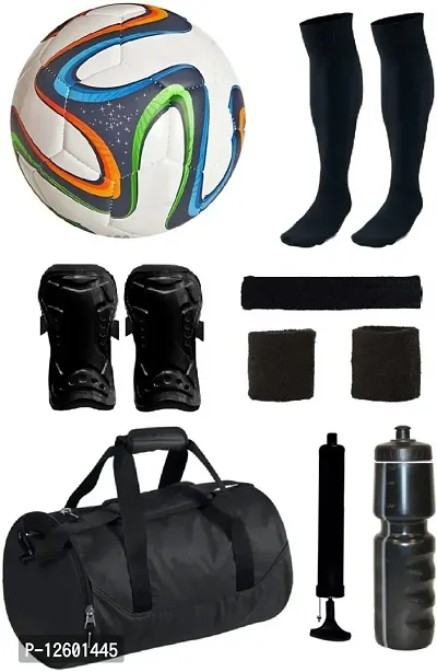 Combo of Multicolor Brazuca Football (Size-5) with 7 Other items Football Kit