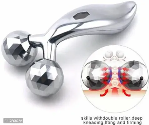 3D Face Roller Ball Massager V Line Firming Tool for Men Women Skin Tightening Shaping Massager (Silver)-thumb2