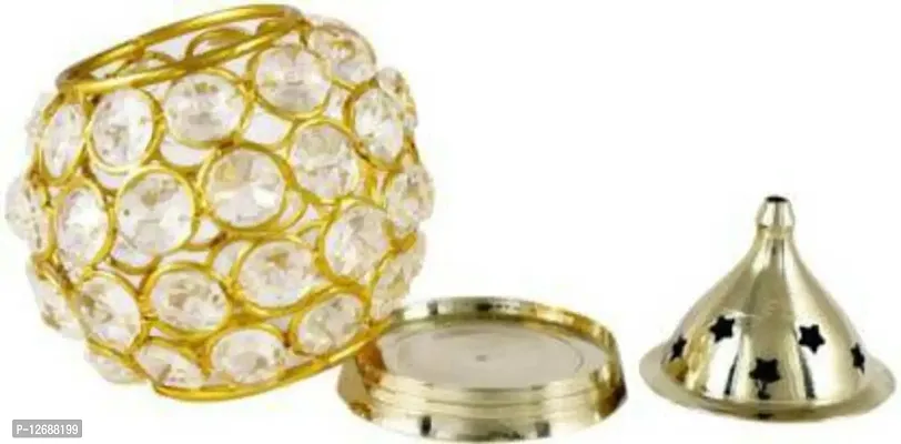 Crystal, Brass Table Diya&nbsp;&nbsp;(Height: 4 inch)-thumb3