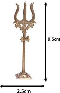 Trishul, trident Damru with Stand Brass Statue for Car Dashboard/temple, Puja Ghar Decorative Showpiece - 9.5 cm&nbsp;&nbsp;(Brass, Copper)-thumb1