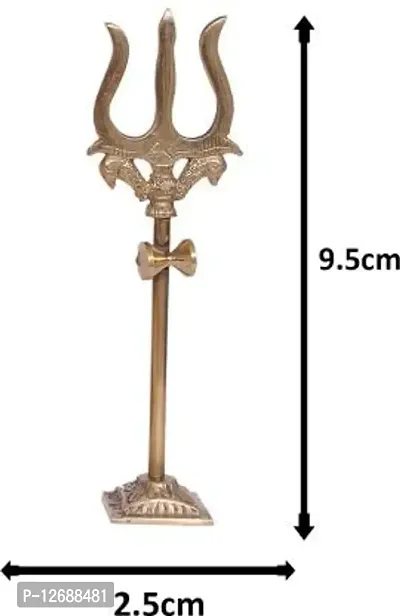 Trishul, trident Damru with Stand Brass Statue for Car Dashboard/temple, Puja Ghar Decorative Showpiece - 9.5 cm&nbsp;&nbsp;(Brass, Copper)-thumb2