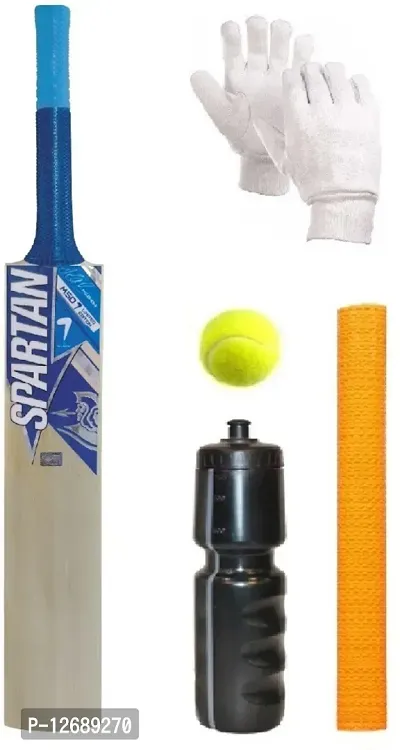Blue Sticker Poplar Willow Cricket Bat (Tennis Ball) Full Size Combo (5 Items)-thumb0