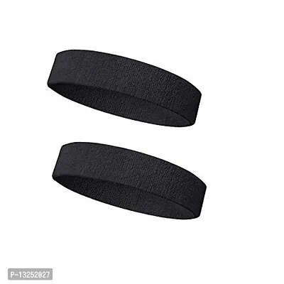 Sports Tennis Badminton Head Band Pack of 2 | Black Towel - Pack of 2 (Black)