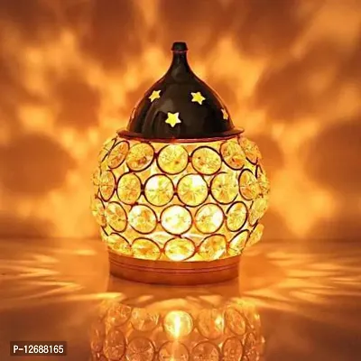 Brass Akhand Diya | Diamond Crystal Deepak/Dia | Akhand Jyot | Magical Lantern Brass Diya | Decorative Brass Crystal Oil Lamp | Tea Light Holder Lantern | Puja Lamp Brass Table Diya Brass Table Diya&nbsp;&nbsp;(Height: 4 inch)-thumb0