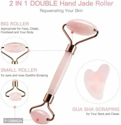 Roller and Gua Sha Jade Roller for Face, Facial Roller Massager Rose Quartz Roller for Face and Dark Circles Under Eye Treatment Massager&nbsp;&nbsp;(Pink)-thumb3