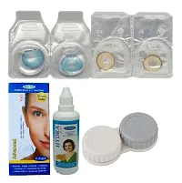 Hazel-Blue Colored (2 Pairs) Soft Contact Lens (0 Power) with Solution  Case-thumb1