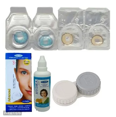 Hazel-Blue Colored (2 Pairs) Soft Contact Lens (0 Power) with Solution  Case-thumb2