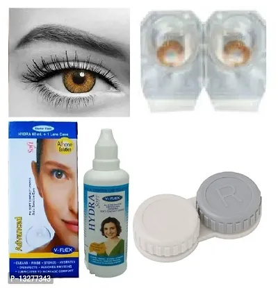 Dark Hazel Colored (1 Pair) Contact Lens (0 Power) with Solution  Case-thumb0