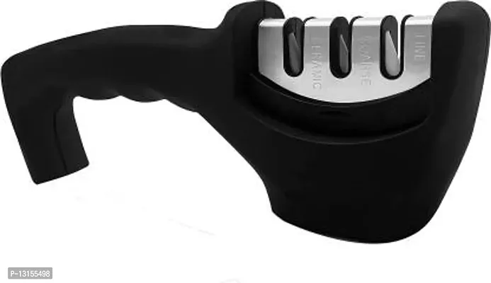 Manual Knife Sharpener 3 Stage Sharpening Tool Ceramic Knife and Steel Knives Color Black Knife Sharpening Steel&nbsp;&nbsp;(Plastic)-thumb0