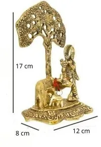 Krishna Idol Murti with Kamdhenu Cow Standing Under Tree Playing Flute Decorative Showpiece - 17 cm&nbsp;&nbsp;(Metal, Multicolor):Krishna Tree 228-thumb1