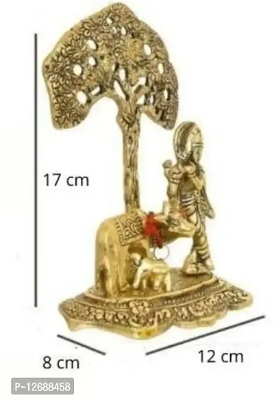 Krishna Idol Murti with Kamdhenu Cow Standing Under Tree Playing Flute Decorative Showpiece - 17 cm&nbsp;&nbsp;(Metal, Multicolor):Krishna Tree 228-thumb2