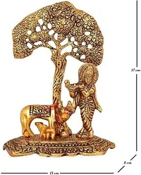 Metal Krishna with Cow Standing Under Tree Playing Flute / Brass Showpiece / Krishna Murti / Krishna Cow Idol / Krishna Showpiece / God Idols/ Decorative Showpiece Decorative Showpiece - 17 cm (Metal, Gold):Krishna Tree 225-thumb2