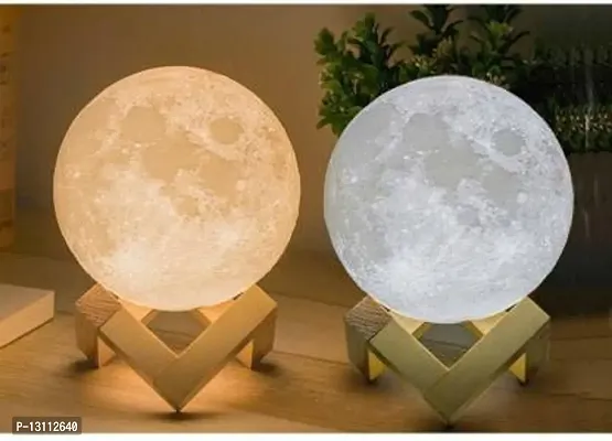 3D USB Rechargeable Moon Lamp Color Changing Sensor Touch Crystal Ball Night Lamp with Wooden Stand, Bedroom Lamp, Night Lamp for Bedroom, Bedroom Lamp for Kids, Bedroom Lamps for Night (15CM) Night Lamp&nbsp;&nbsp;(12 cm, Yellow)-thumb0