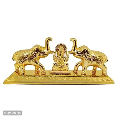 MetalCraft Roli Chandan Chawal Akshat haldi Kumkum Box for Gift and Pooja Purpose Showpiece - 15 cm (Zinc, Gold) (Double Elephant)_ES30