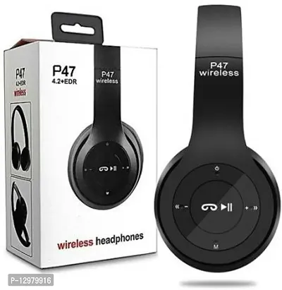 P47 Foldable Wireless Headphone Sports Headphone with Mic Bluetooth, Wired Headset&nbsp;&nbsp;(Black, On the Ear)-thumb0