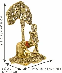 Metal Krishna with Cow Standing Under Tree Plying Flute Decorative Showpiece - 17 cm&nbsp;&nbsp;(Metal, Gold):Krishna Tree 218-thumb1