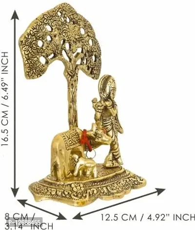 Metal Krishna with Cow Standing Under Tree Plying Flute Decorative Showpiece - 17 cm&nbsp;&nbsp;(Metal, Gold):Krishna Tree 218-thumb2