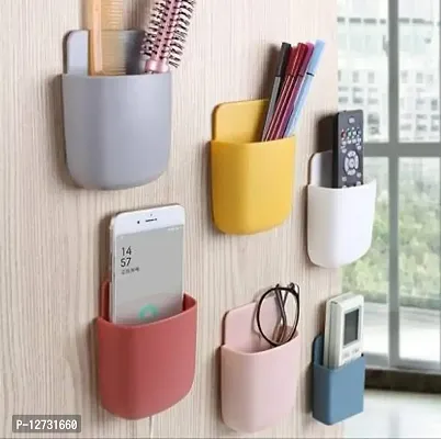 Wall Holder With Mobile Charging Point / Stationary Storage / Bathroom / Remote Holder (Multicolor) - Pack of 6