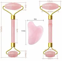 Rose Quartz Jade Facial Roller  Gua Sha 100% Natural Pink Massage Stone Sourced from Highest Altitude of Himalaya Face Neck Facial Anti-aging, Drainage Massage, Reduce Fine lines, wrinkles Massager&nbsp;&nbsp;(Pink)-thumb1