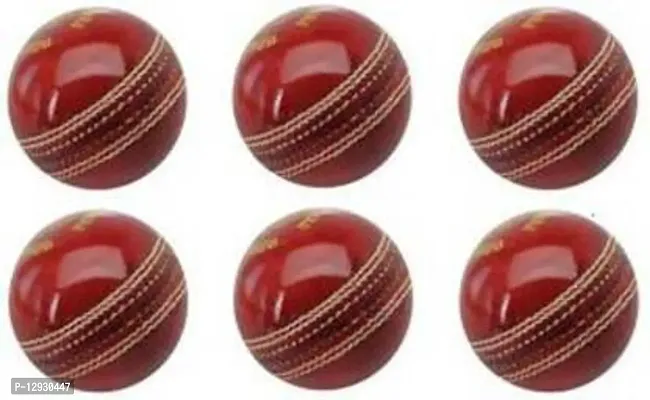 Genuine Leather 2 Piece Cricket Ball Standard Size 5.5 - Pack of 6 Cricket Leather Ball&nbsp;&nbsp;(Pack of 6, Red)-thumb0