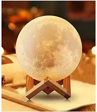 3D Printed USB Rechargeable Moon Lamp 7 Color Changing Sensor Touch Crystal Ball Night Lamp with Wooden Stand, Bedroom Lamp, Night Lamp for Bedroom, Bedroom Lamp for Kids (10CM) Night Lamp&nbsp;&nbsp;(10 cm, White, WARMWHITE, Pink, Multicolor)-thumb1