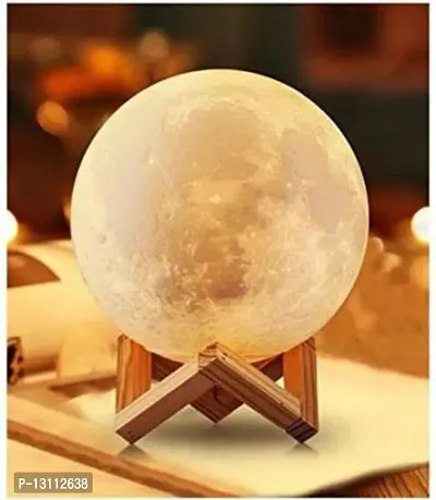 3D Printed USB Rechargeable Moon Lamp 7 Color Changing Sensor Touch Crystal Ball Night Lamp with Wooden Stand, Bedroom Lamp, Night Lamp for Bedroom, Bedroom Lamp for Kids (10CM) Night Lamp&nbsp;&nbsp;(10 cm, White, WARMWHITE, Pink, Multicolor)-thumb2