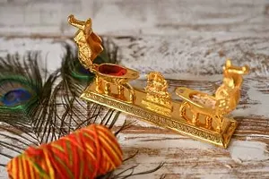 Handcrafted Lord Ganesha Roli Chawal Box with Elephants/Double Beautiful Golden Metal Chandan Roli Chaopda, Chawal Akshat - Haldi Kumkum Box..._ES29-thumb1