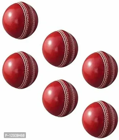 2 Cut Piece RED Leather Ball for Practice, 6 Pcs Cricket Leather Ball&nbsp;&nbsp;(Pack of 6)-thumb0