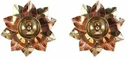 Copper Lotus Shap Table Pooja Aarti diya set of 2 Brass (Pack of 2) Table Diya Set&nbsp;&nbsp;(Height: 1.5 inch) : Copper Brass Diya 225-thumb1