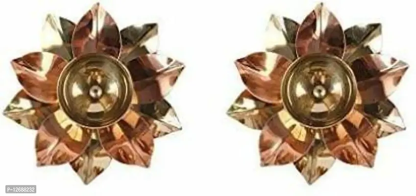 Copper Lotus Shap Table Pooja Aarti diya set of 2 Brass (Pack of 2) Table Diya Set&nbsp;&nbsp;(Height: 1.5 inch) : Copper Brass Diya 225-thumb2