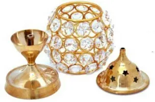 Brass Akhand Diya | Diamond Crystal Deepak/Dia | Akhand Jyot | Magical Lantern Brass Diya | Decorative Brass Crystal Oil Lamp | Tea Light Holder Lantern | Puja Lamp Brass Table Diya&nbsp;&nbsp;(Height: 4.5 inch)-thumb1