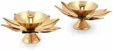 Akhand Kamal Lotus Diya Akhand Jyot Magical Lantern Brass Diya Puja Lamp Copper, Brass (Pack of 2) Table Diya Set&nbsp;&nbsp;(Height: 1.5 inch) : Copper Brass Diya 229-thumb1