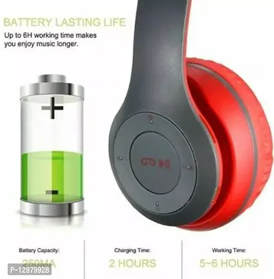 P47 Wireless Headphone Bluetooth With Mic  FM Function Wired, Bluetooth Headset&nbsp;&nbsp;(Red, On the Ear)-thumb2