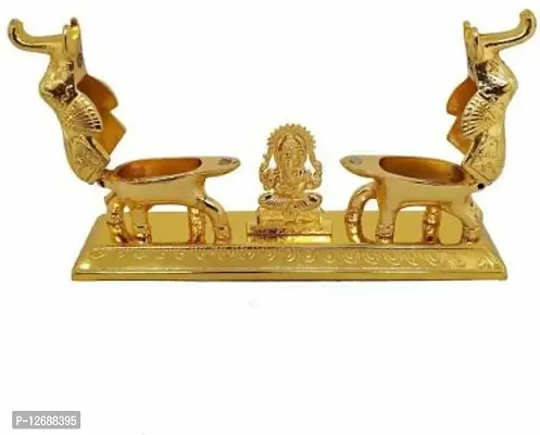 Elephant Ganesha Roli-Chandan, Chawal-Akshat- haldi - Kumkum Box chopda for Gift and Pooja Purpose Showpiece - 15 cm (Zinc, Gold) (Double Elephant) Decorative Showpiece - 3.5 cm&nbsp;&nbsp;(Brass, Gold)_ES27