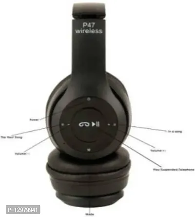 P47 Over the head Wireless Bluetooth Headset Bluetooth Headset&nbsp;&nbsp;(Black, On the Ear)-thumb2